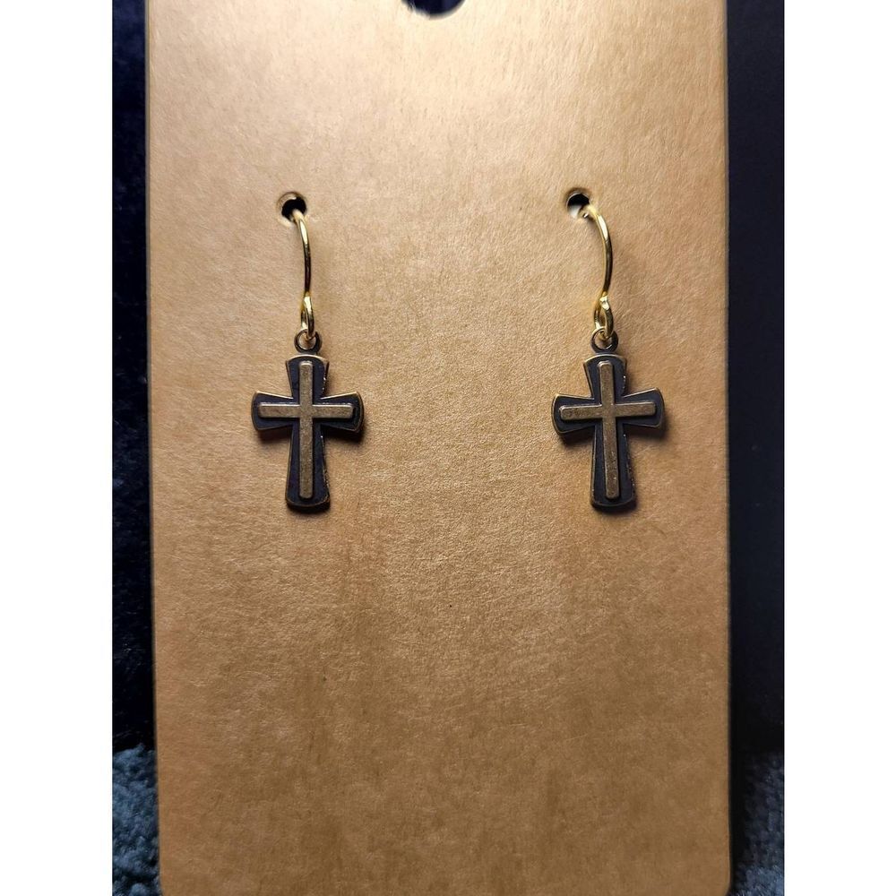 (3 for $15) JoMa Antiqued Brass Dangle Cross Earrings- NWT